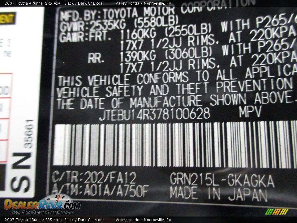 2007 Toyota 4Runner SR5 4x4 Black / Dark Charcoal Photo #19