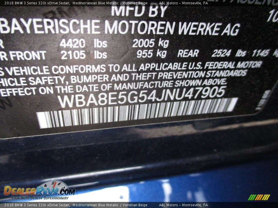 2018 BMW 3 Series 320i xDrive Sedan Mediterranean Blue Metallic / Venetian Beige Photo #19