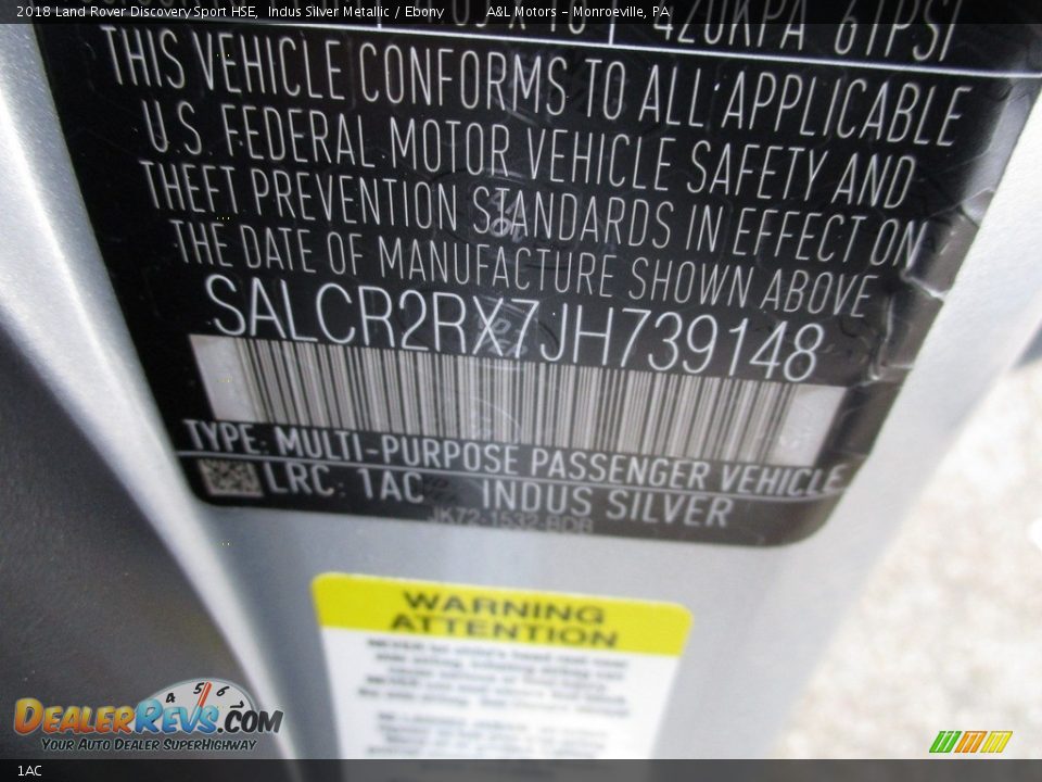 Land Rover Color Code 1AC Indus Silver Metallic