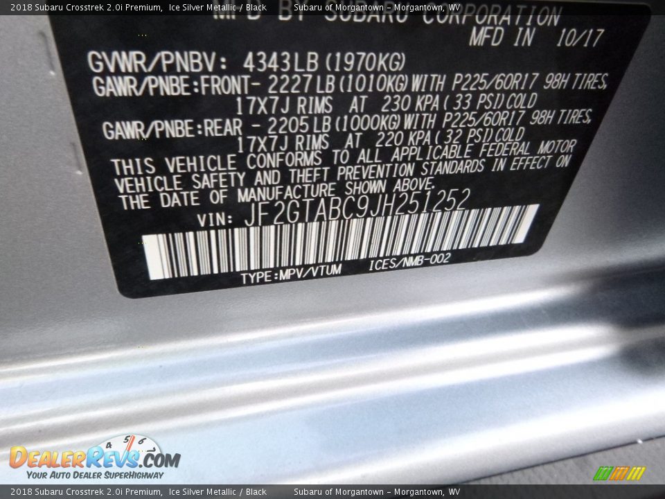 2018 Subaru Crosstrek 2.0i Premium Ice Silver Metallic / Black Photo #14