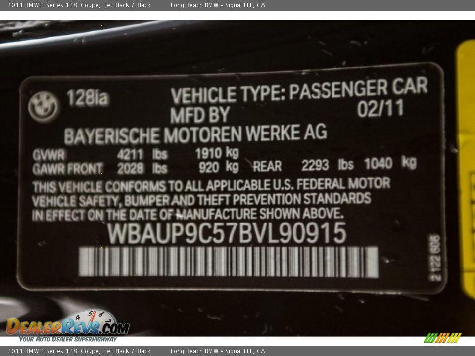2011 BMW 1 Series 128i Coupe Jet Black / Black Photo #16
