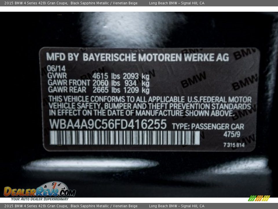 2015 BMW 4 Series 428i Gran Coupe Black Sapphire Metallic / Venetian Beige Photo #18