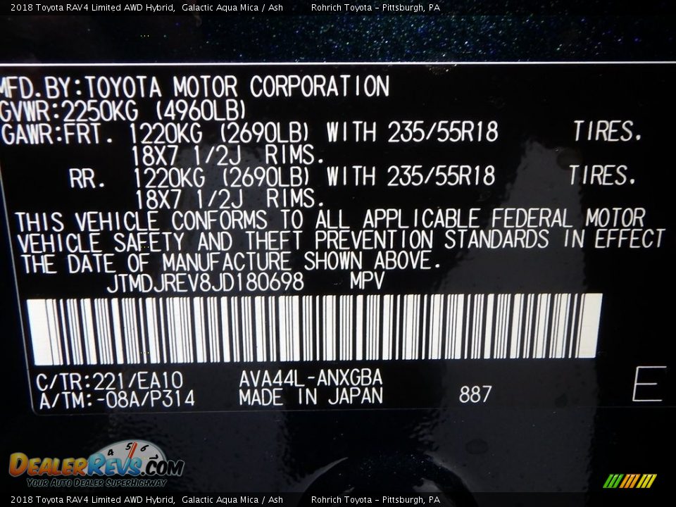 2018 Toyota RAV4 Limited AWD Hybrid Galactic Aqua Mica / Ash Photo #10