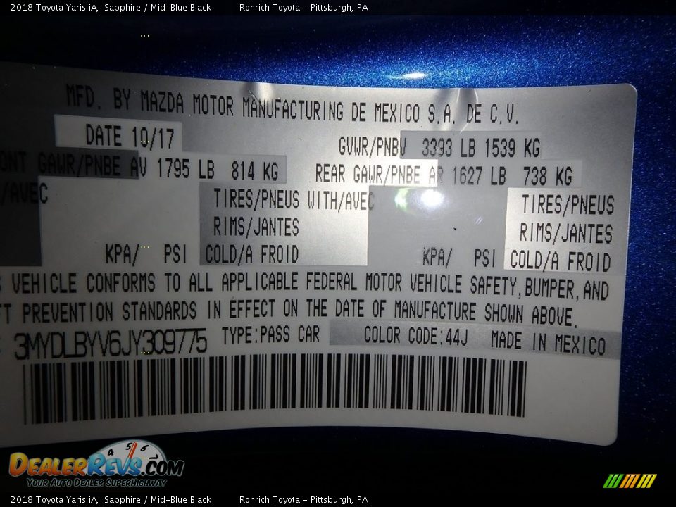 2018 Toyota Yaris iA Sapphire / Mid-Blue Black Photo #10