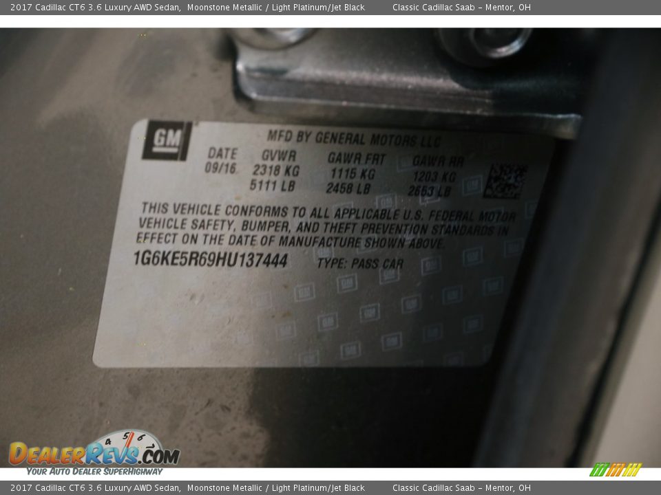 2017 Cadillac CT6 3.6 Luxury AWD Sedan Moonstone Metallic / Light Platinum/Jet Black Photo #31