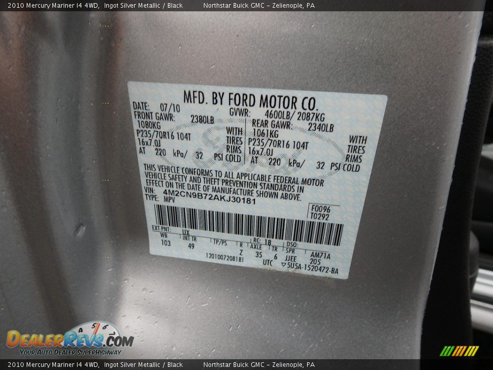 2010 Mercury Mariner I4 4WD Ingot Silver Metallic / Black Photo #19