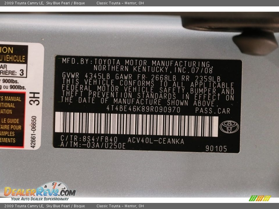 2009 Toyota Camry LE Sky Blue Pearl / Bisque Photo #17