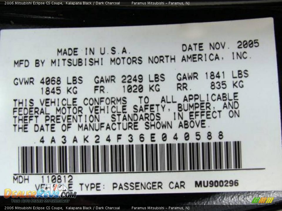 2006 Mitsubishi Eclipse GS Coupe Kalapana Black / Dark Charcoal Photo #16