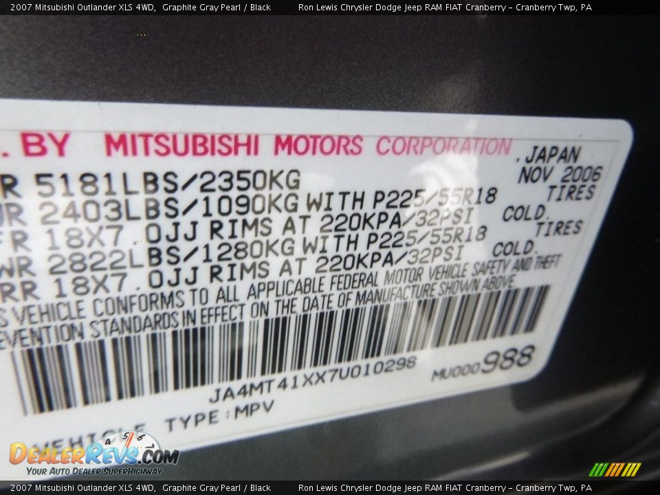 2007 Mitsubishi Outlander XLS 4WD Graphite Gray Pearl / Black Photo #15