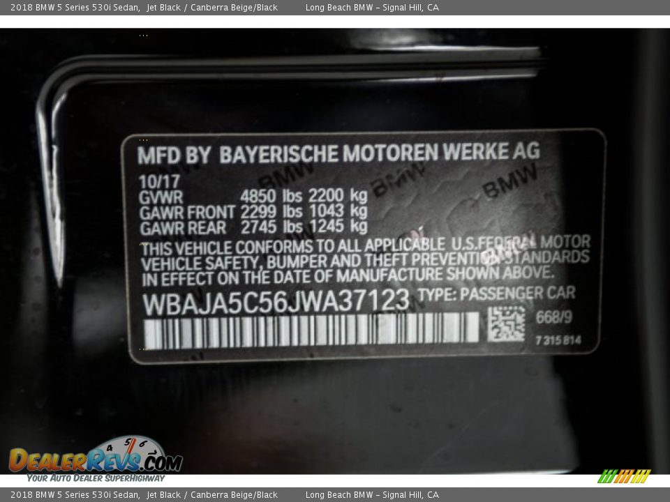 2018 BMW 5 Series 530i Sedan Jet Black / Canberra Beige/Black Photo #11