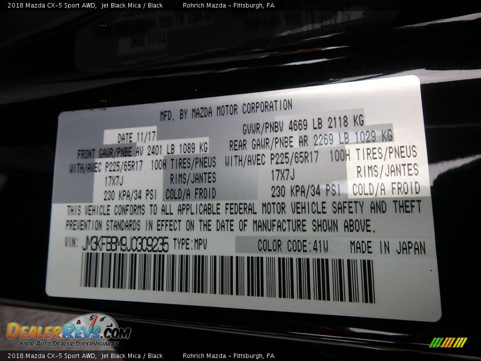 2018 Mazda CX-5 Sport AWD Jet Black Mica / Black Photo #11