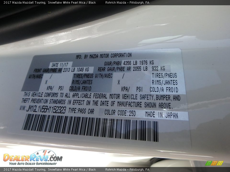 2017 Mazda Mazda6 Touring Snowflake White Pearl Mica / Black Photo #10