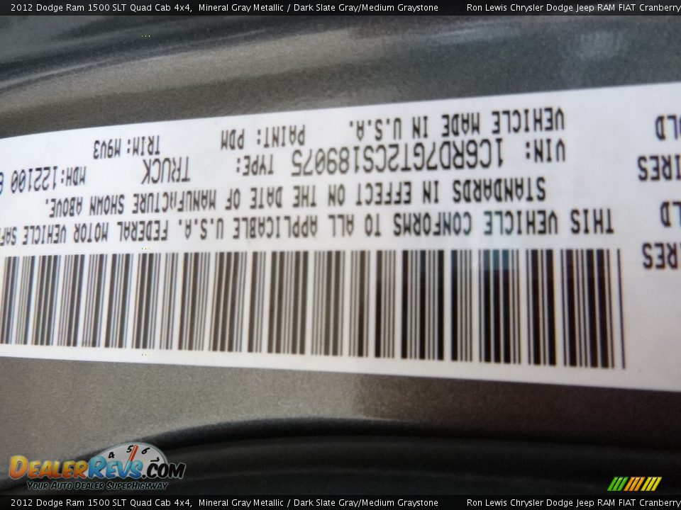 2012 Dodge Ram 1500 SLT Quad Cab 4x4 Mineral Gray Metallic / Dark Slate Gray/Medium Graystone Photo #14