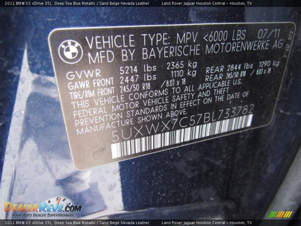 2011 BMW X3 xDrive 35i Deep Sea Blue Metallic / Sand Beige Nevada Leather Photo #33