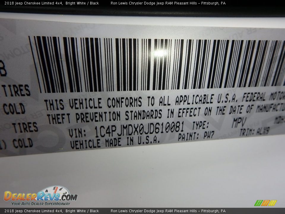 2018 Jeep Cherokee Limited 4x4 Bright White / Black Photo #14