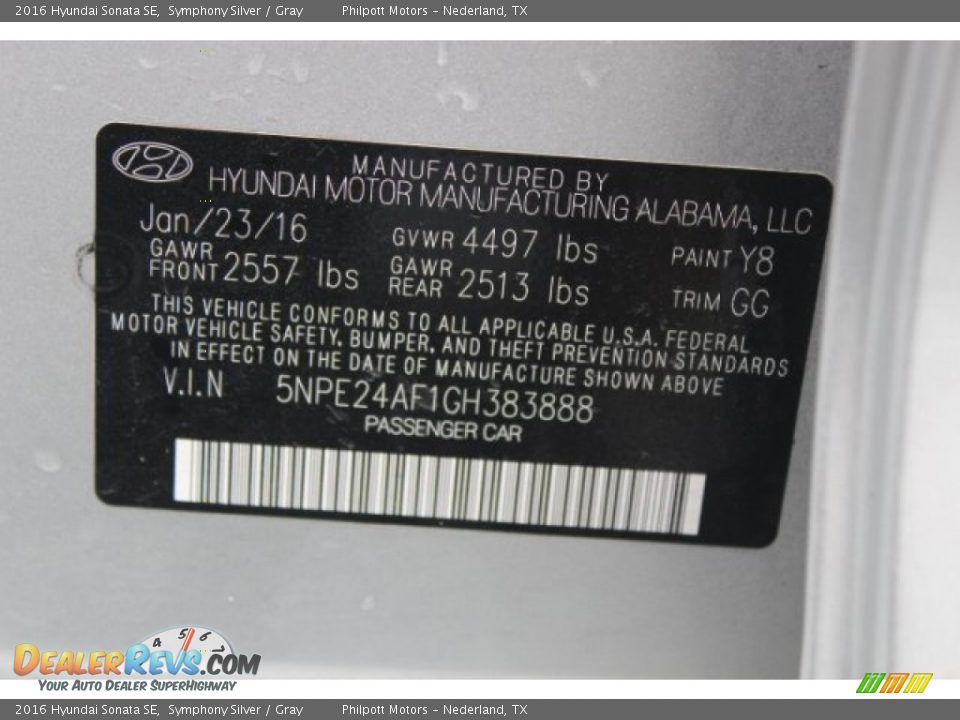 2016 Hyundai Sonata SE Symphony Silver / Gray Photo #34