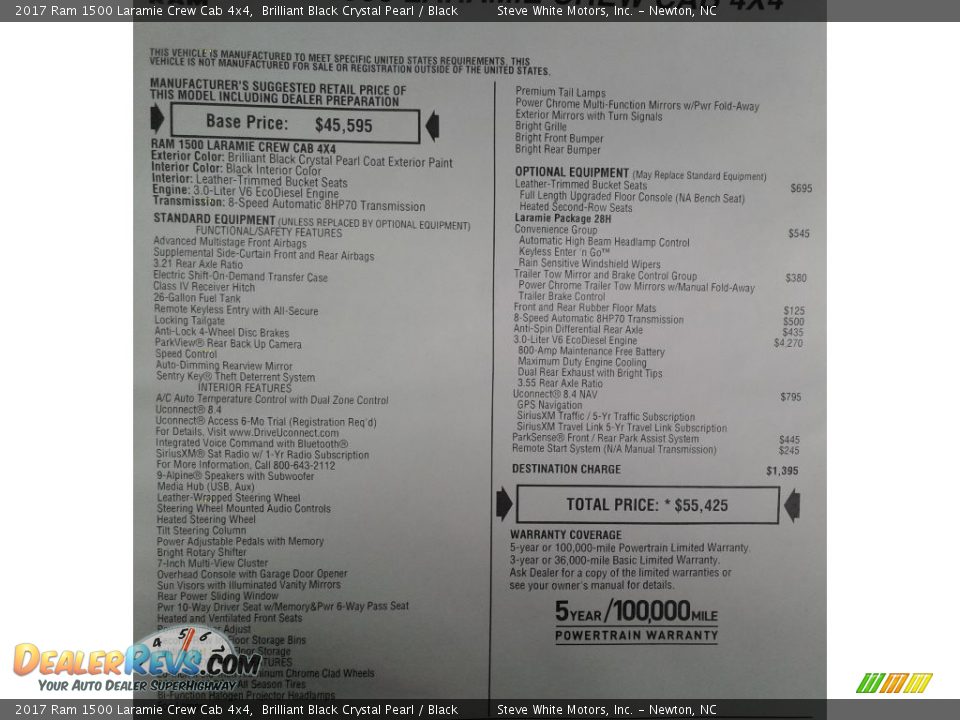 2017 Ram 1500 Laramie Crew Cab 4x4 Brilliant Black Crystal Pearl / Black Photo #36