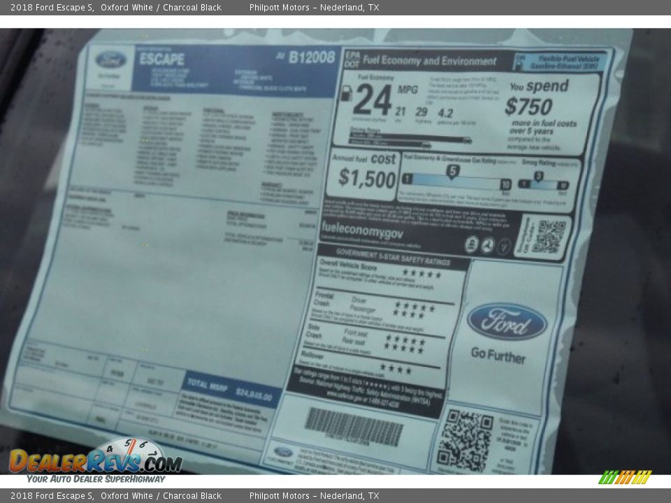 2018 Ford Escape S Oxford White / Charcoal Black Photo #12