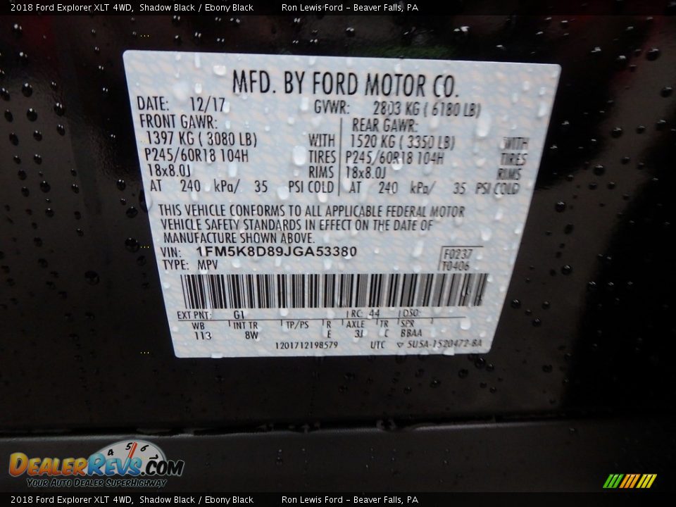 2018 Ford Explorer XLT 4WD Shadow Black / Ebony Black Photo #17