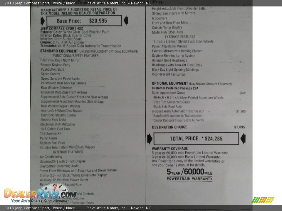 2018 Jeep Compass Sport White / Black Photo #26