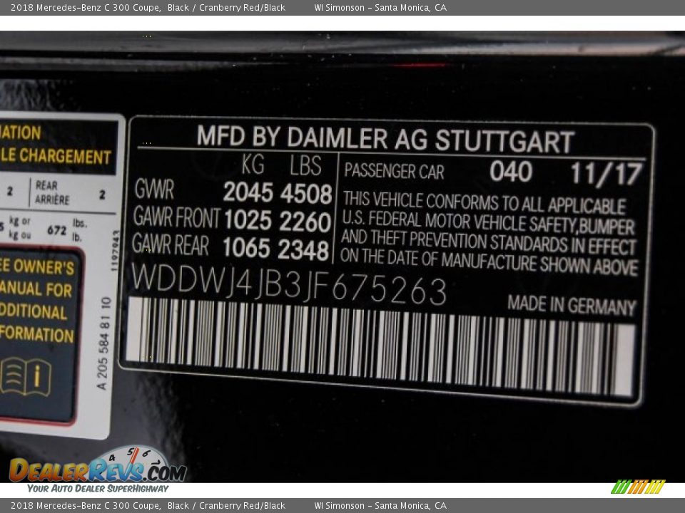 2018 Mercedes-Benz C 300 Coupe Black / Cranberry Red/Black Photo #10