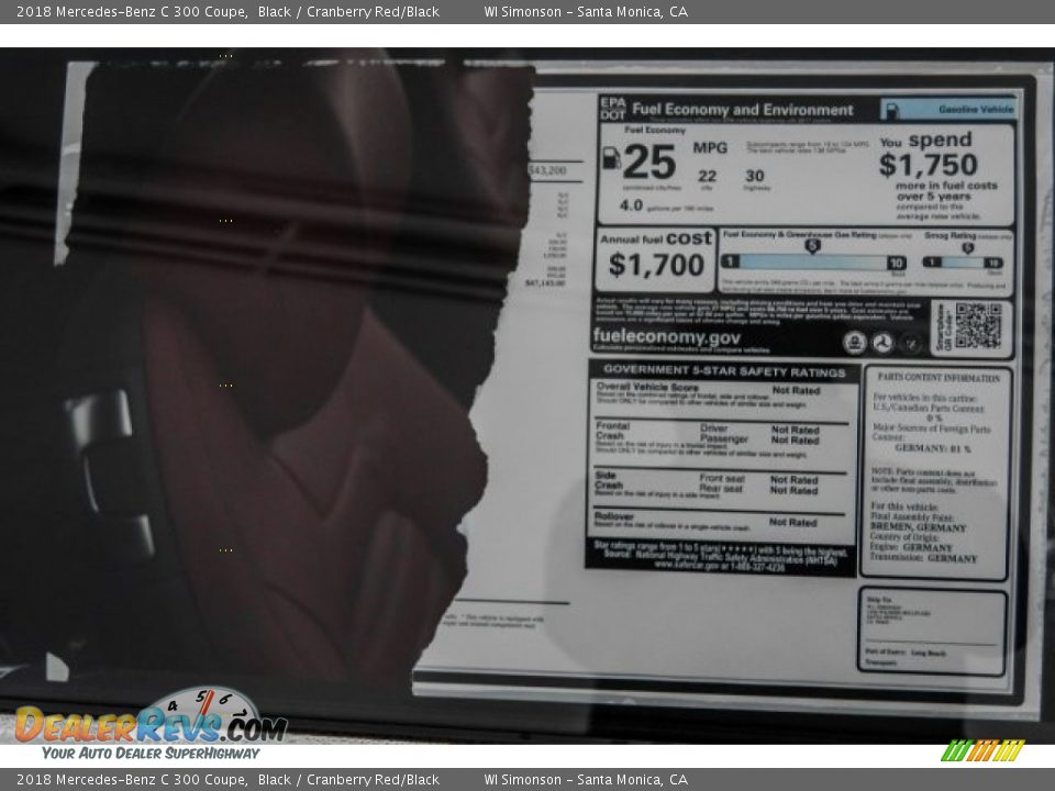 2018 Mercedes-Benz C 300 Coupe Black / Cranberry Red/Black Photo #11