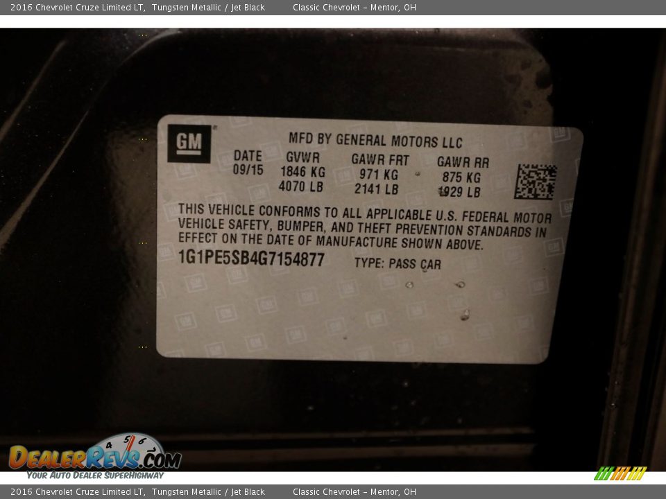 2016 Chevrolet Cruze Limited LT Tungsten Metallic / Jet Black Photo #16