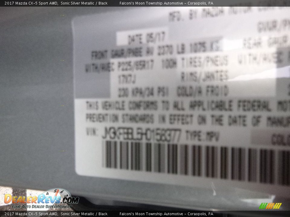 2017 Mazda CX-5 Sport AWD Sonic Silver Metallic / Black Photo #12