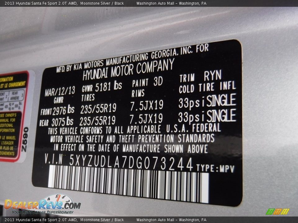2013 Hyundai Santa Fe Sport 2.0T AWD Moonstone Silver / Black Photo #22