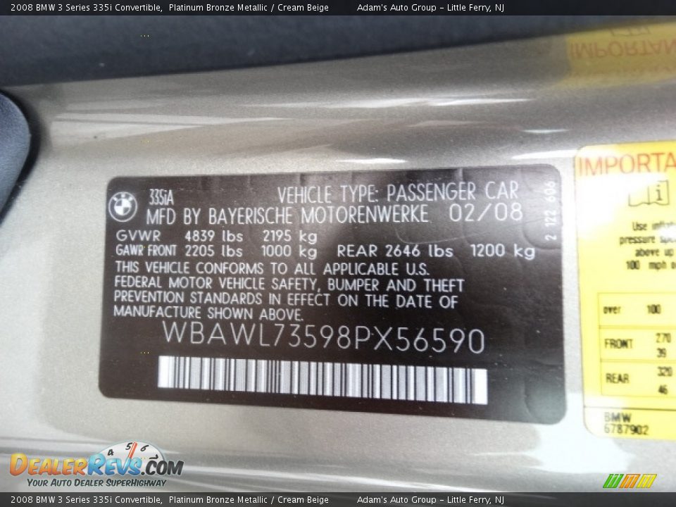 2008 BMW 3 Series 335i Convertible Platinum Bronze Metallic / Cream Beige Photo #9