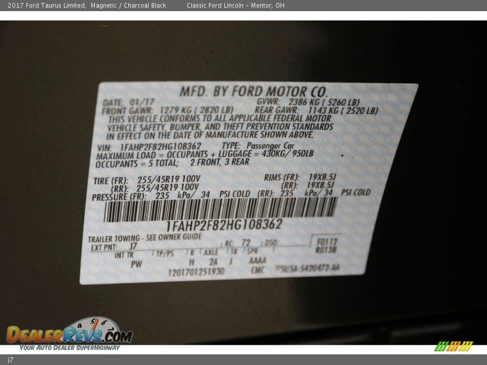 Ford Color Code J7 Magnetic