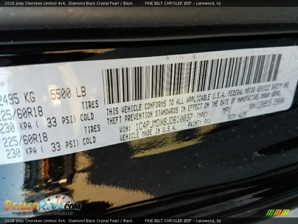 2018 Jeep Cherokee Limited 4x4 Diamond Black Crystal Pearl / Black Photo #9