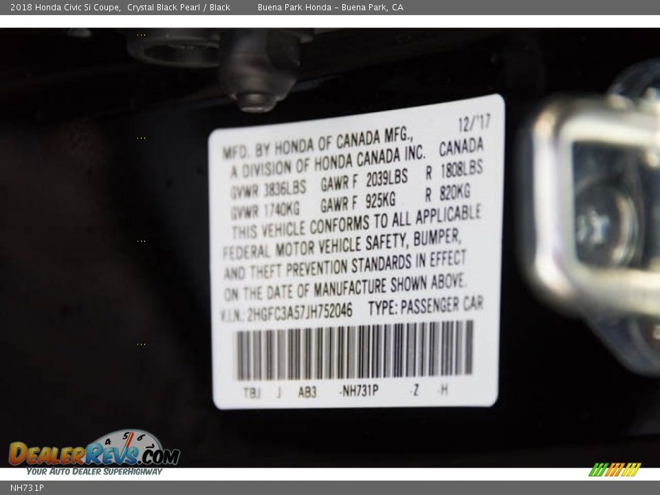 Honda Color Code NH731P Crystal Black Pearl