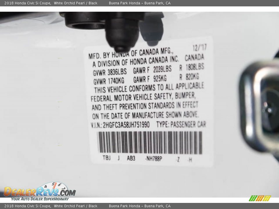 2018 Honda Civic Si Coupe White Orchid Pearl / Black Photo #18