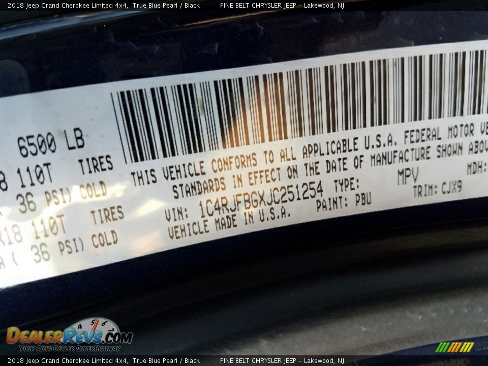 2018 Jeep Grand Cherokee Limited 4x4 True Blue Pearl / Black Photo #9