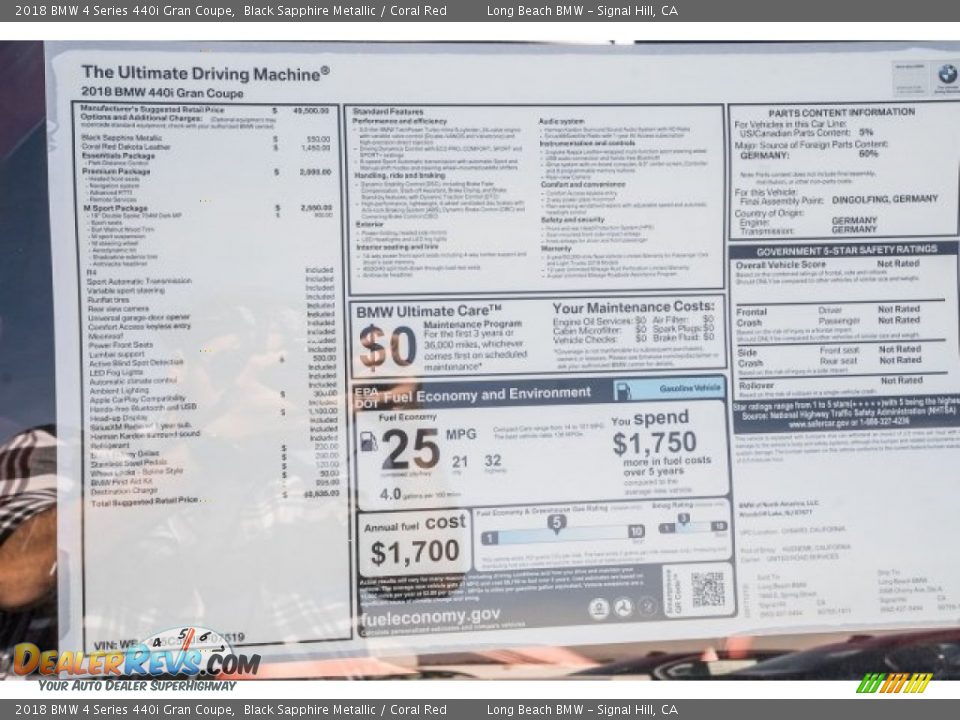 2018 BMW 4 Series 440i Gran Coupe Black Sapphire Metallic / Coral Red Photo #10