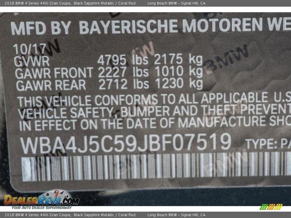 2018 BMW 4 Series 440i Gran Coupe Black Sapphire Metallic / Coral Red Photo #11