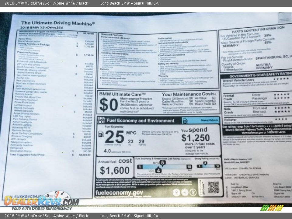 2018 BMW X5 xDrive35d Window Sticker Photo #10