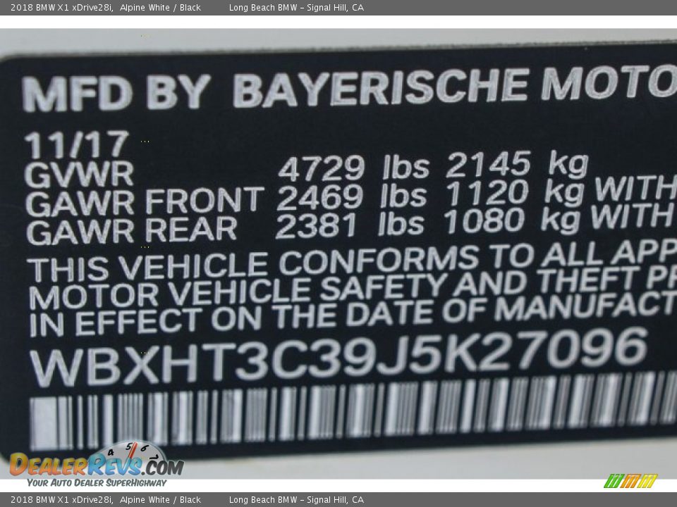 2018 BMW X1 xDrive28i Alpine White / Black Photo #11