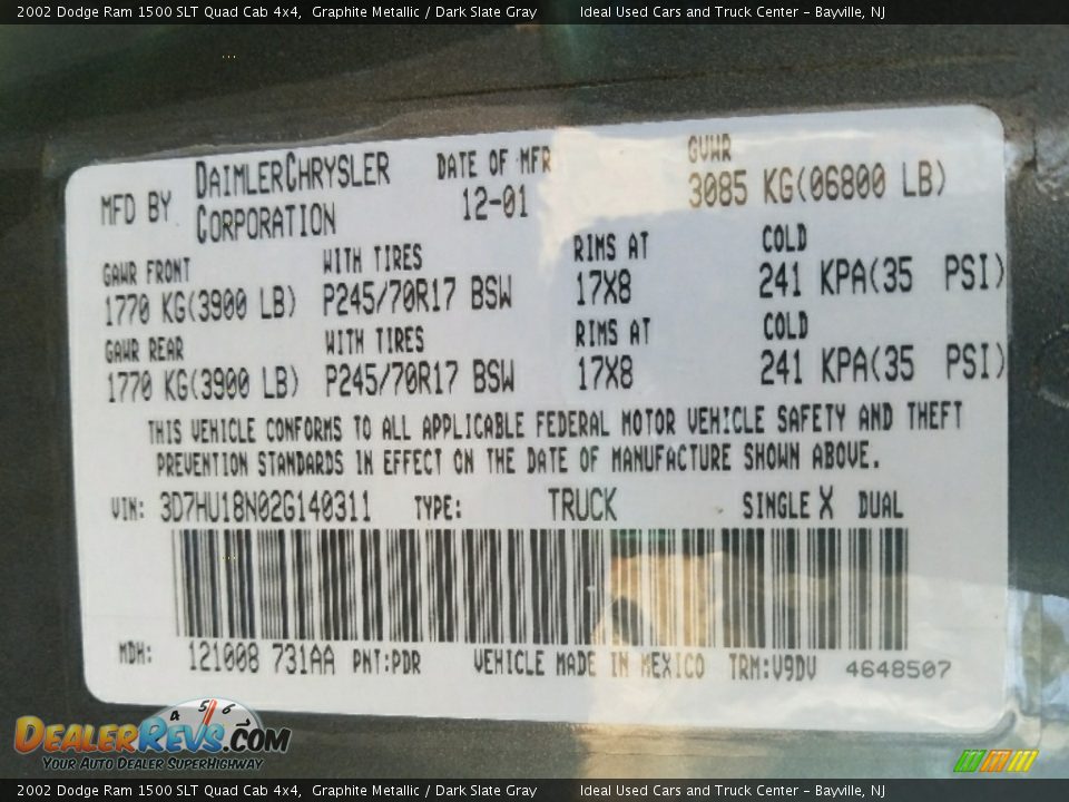 2002 Dodge Ram 1500 SLT Quad Cab 4x4 Graphite Metallic / Dark Slate Gray Photo #13