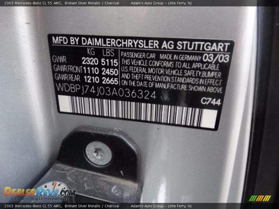 2003 Mercedes-Benz CL 55 AMG Brilliant Silver Metallic / Charcoal Photo #34