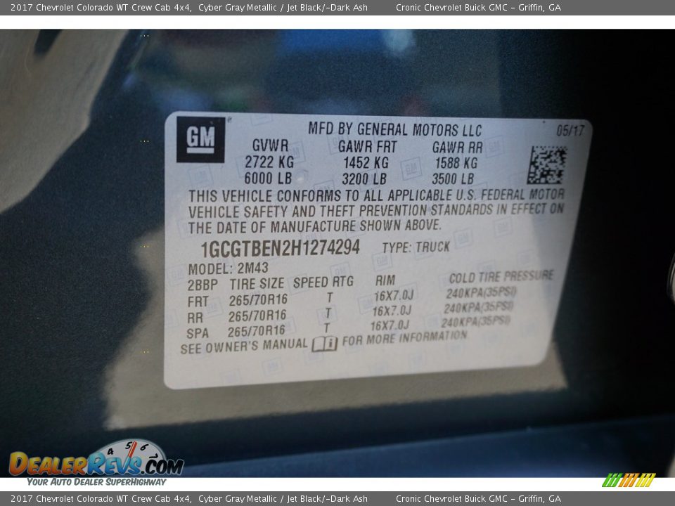 2017 Chevrolet Colorado WT Crew Cab 4x4 Cyber Gray Metallic / Jet Black/­Dark Ash Photo #17