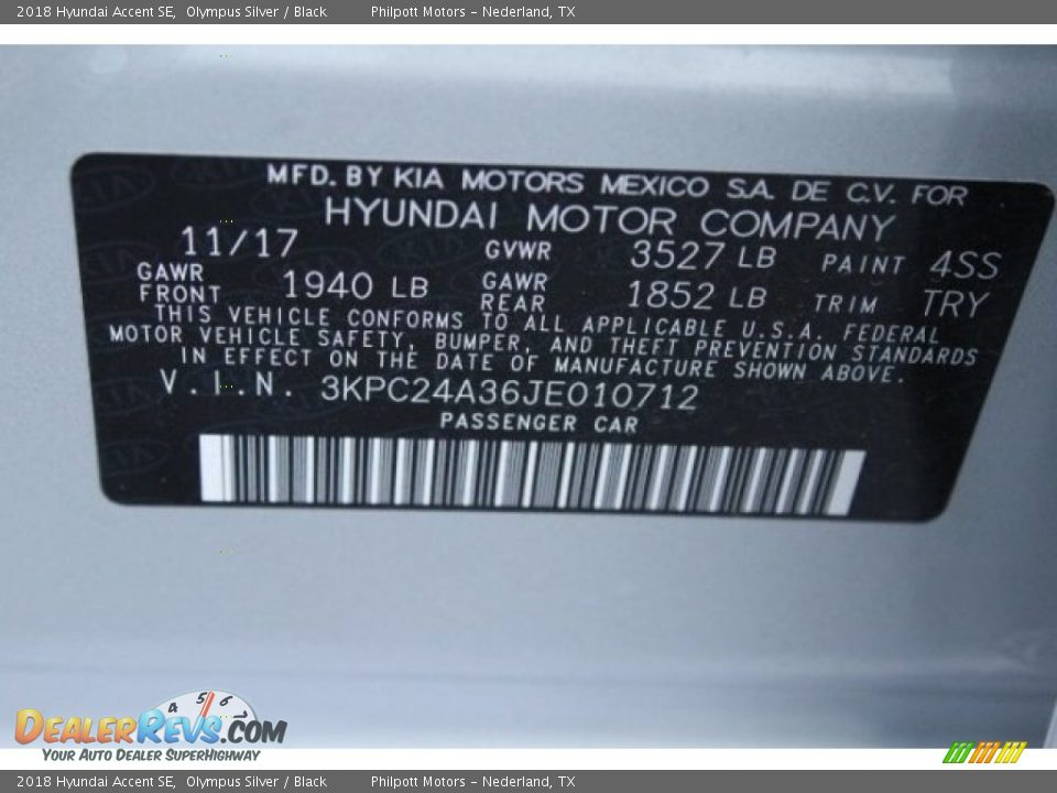 2018 Hyundai Accent SE Olympus Silver / Black Photo #36