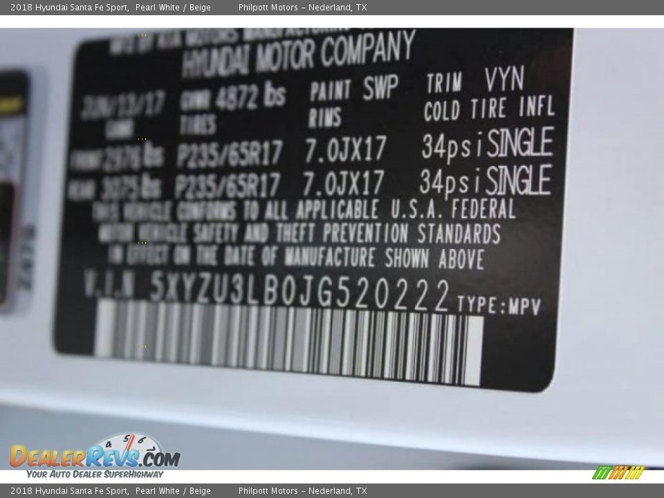 2018 Hyundai Santa Fe Sport Pearl White / Beige Photo #36