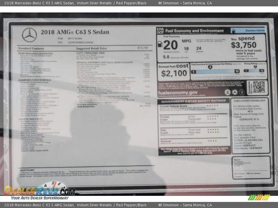 2018 Mercedes-Benz C 63 S AMG Sedan Window Sticker Photo #13