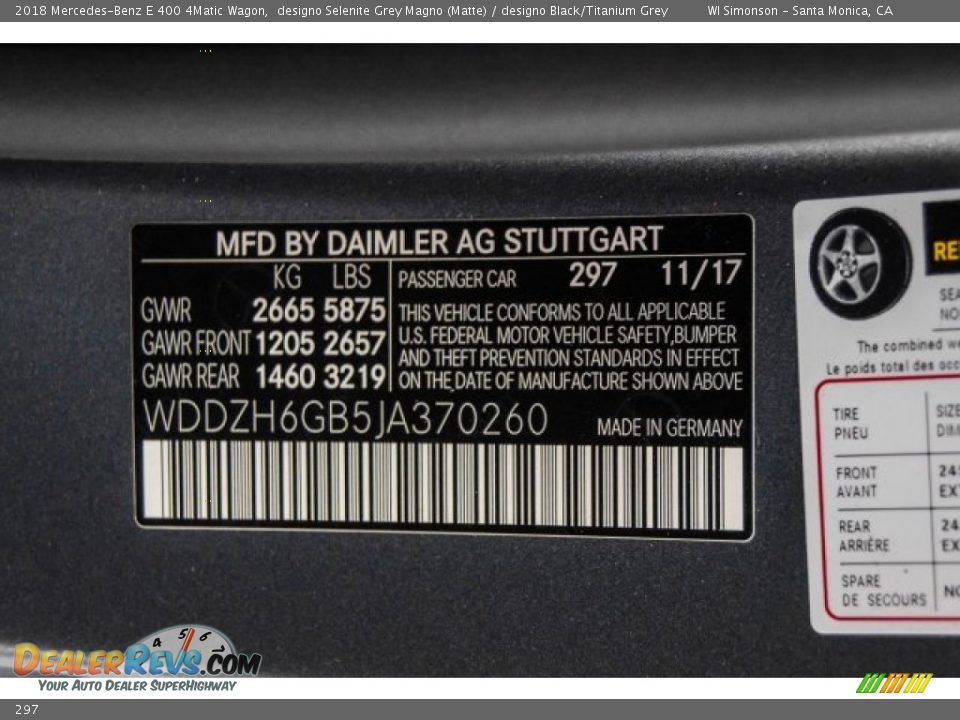 Mercedes-Benz Color Code 297 designo Selenite Grey Magno (Matte)