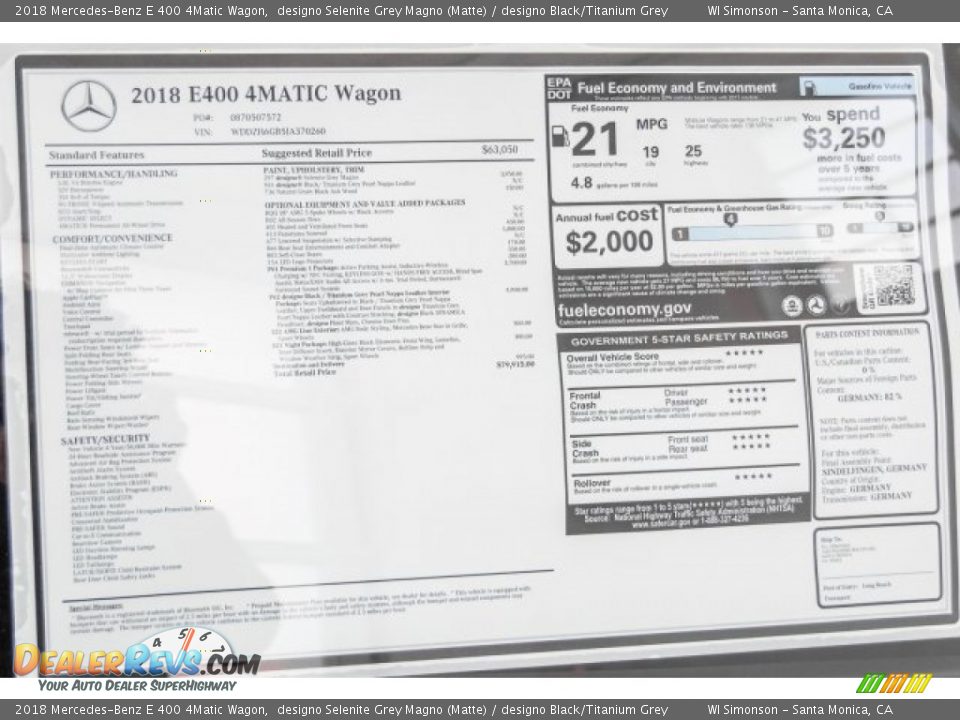 2018 Mercedes-Benz E 400 4Matic Wagon Window Sticker Photo #11