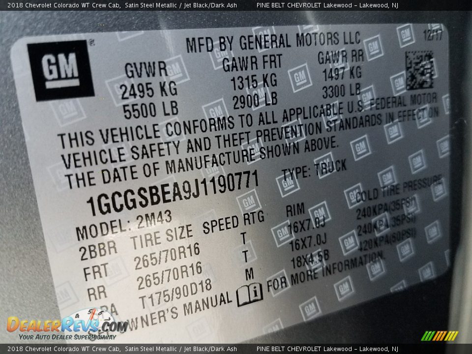 2018 Chevrolet Colorado WT Crew Cab Satin Steel Metallic / Jet Black/Dark Ash Photo #9