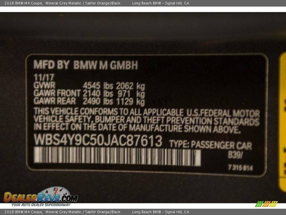 2018 BMW M4 Coupe Mineral Grey Metallic / Sakhir Orange/Black Photo #12