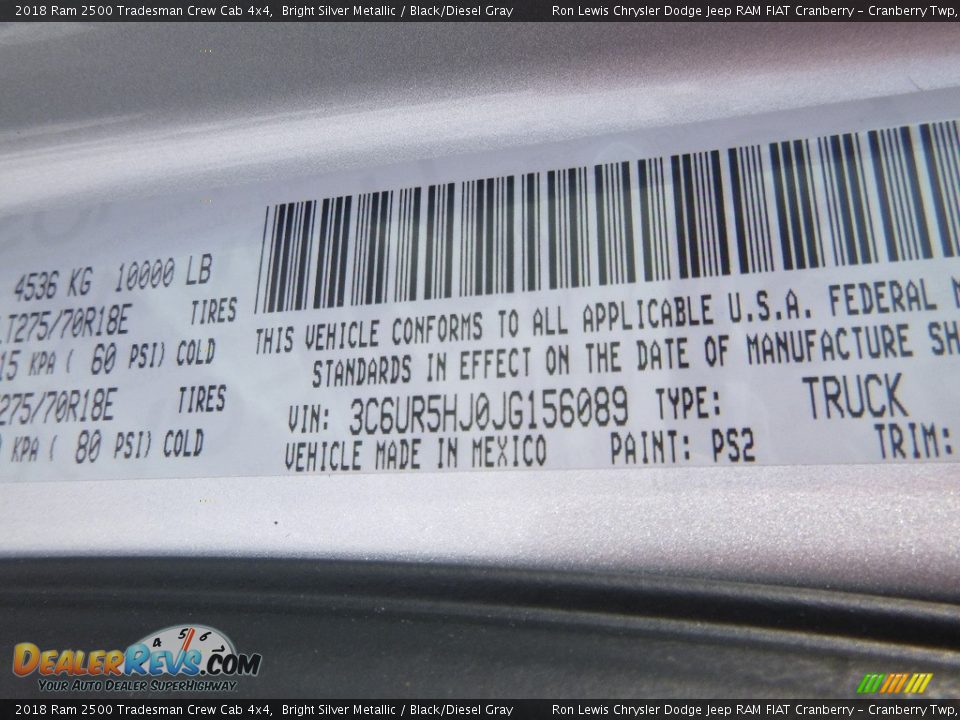 2018 Ram 2500 Tradesman Crew Cab 4x4 Bright Silver Metallic / Black/Diesel Gray Photo #14
